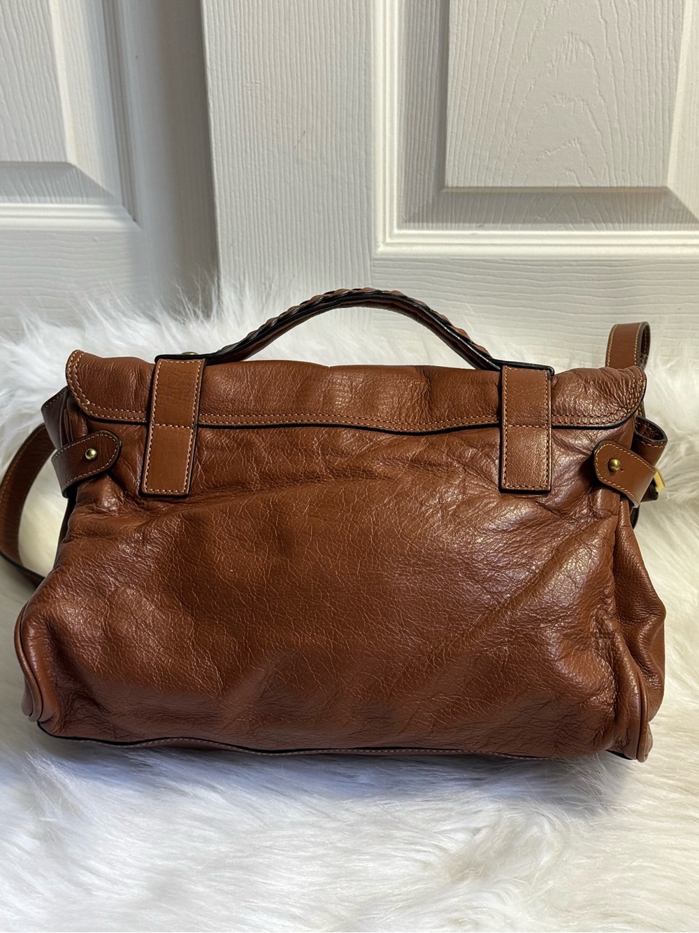 Brown Leather Satchel with Gold Hardware - Picture 3 of 16